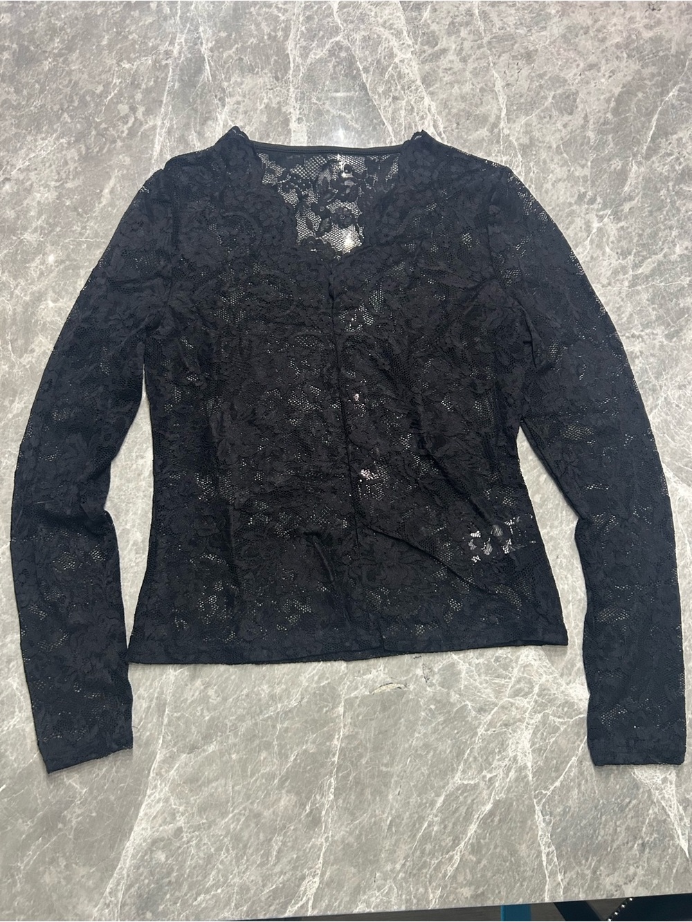 SHEIN Black Floral Lace Long-Sleeve Blouse